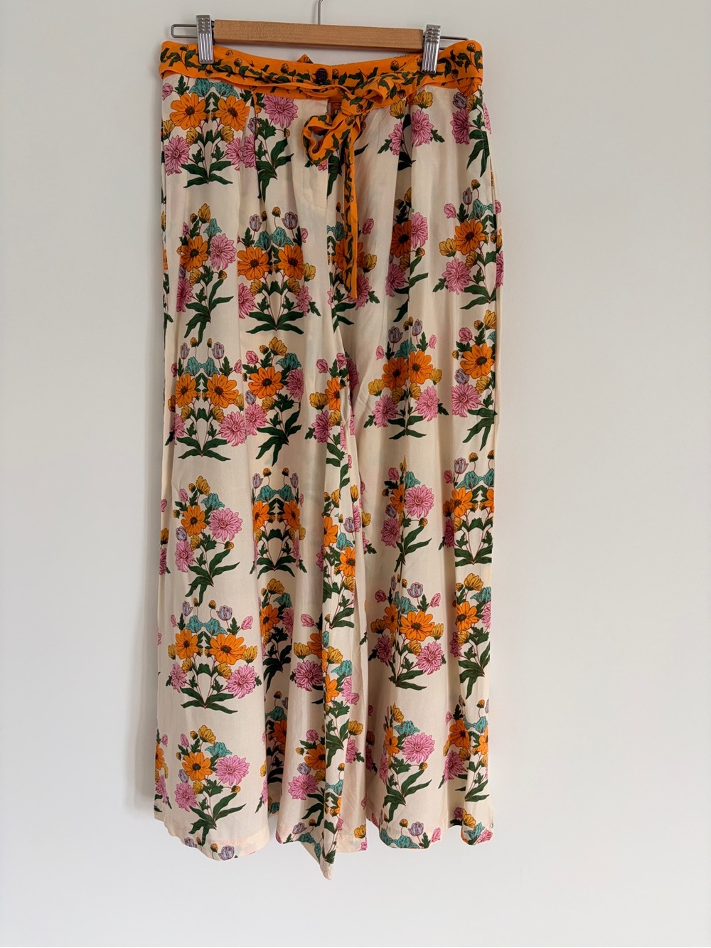 Floral Cream Maxi Pants with Pink & Orange Blooms